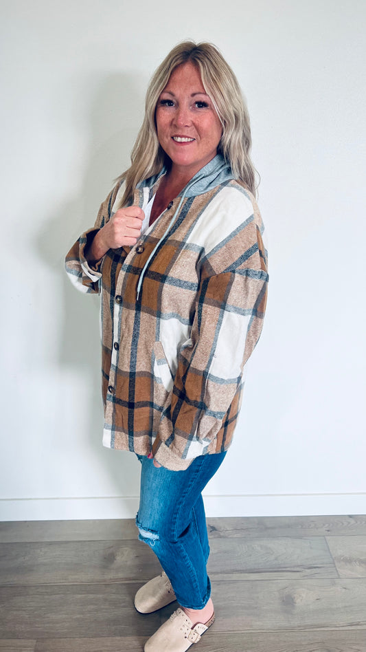 Gray Hooded Fall Flannel