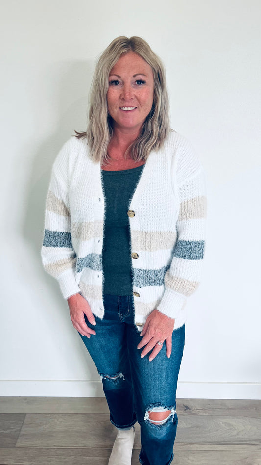 Striped Fuzzy Cardigan