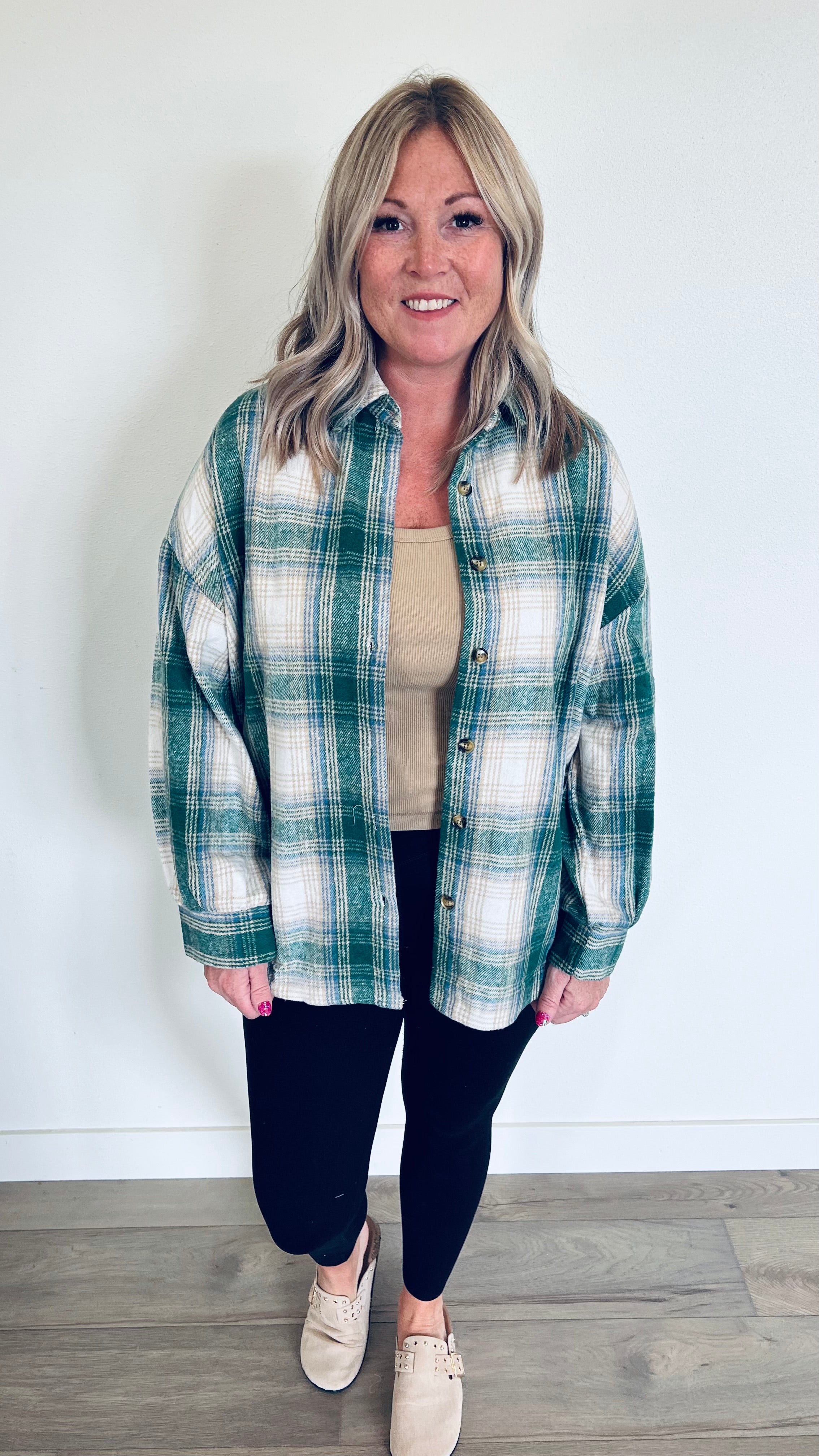 Popular NWT Loft Outlet Plaid Shacket Green and Blue Medium Petite