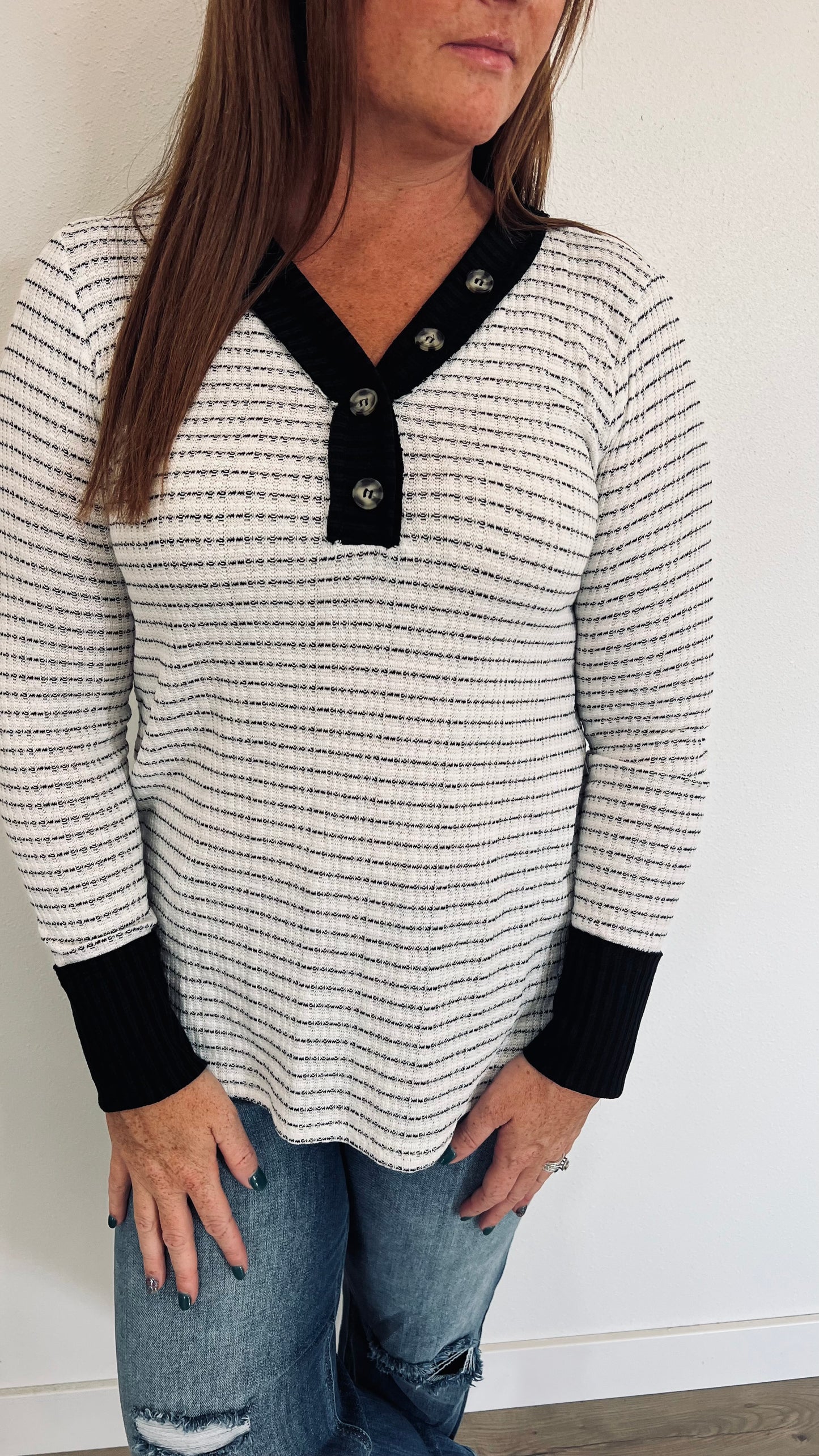 Striped Half Button Long Sleeve