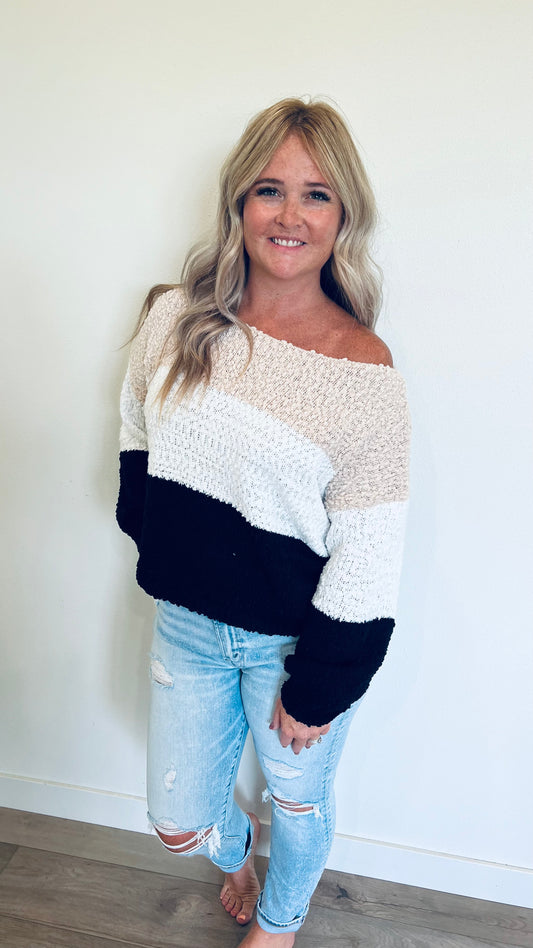 Popcorn Color Block Sweater